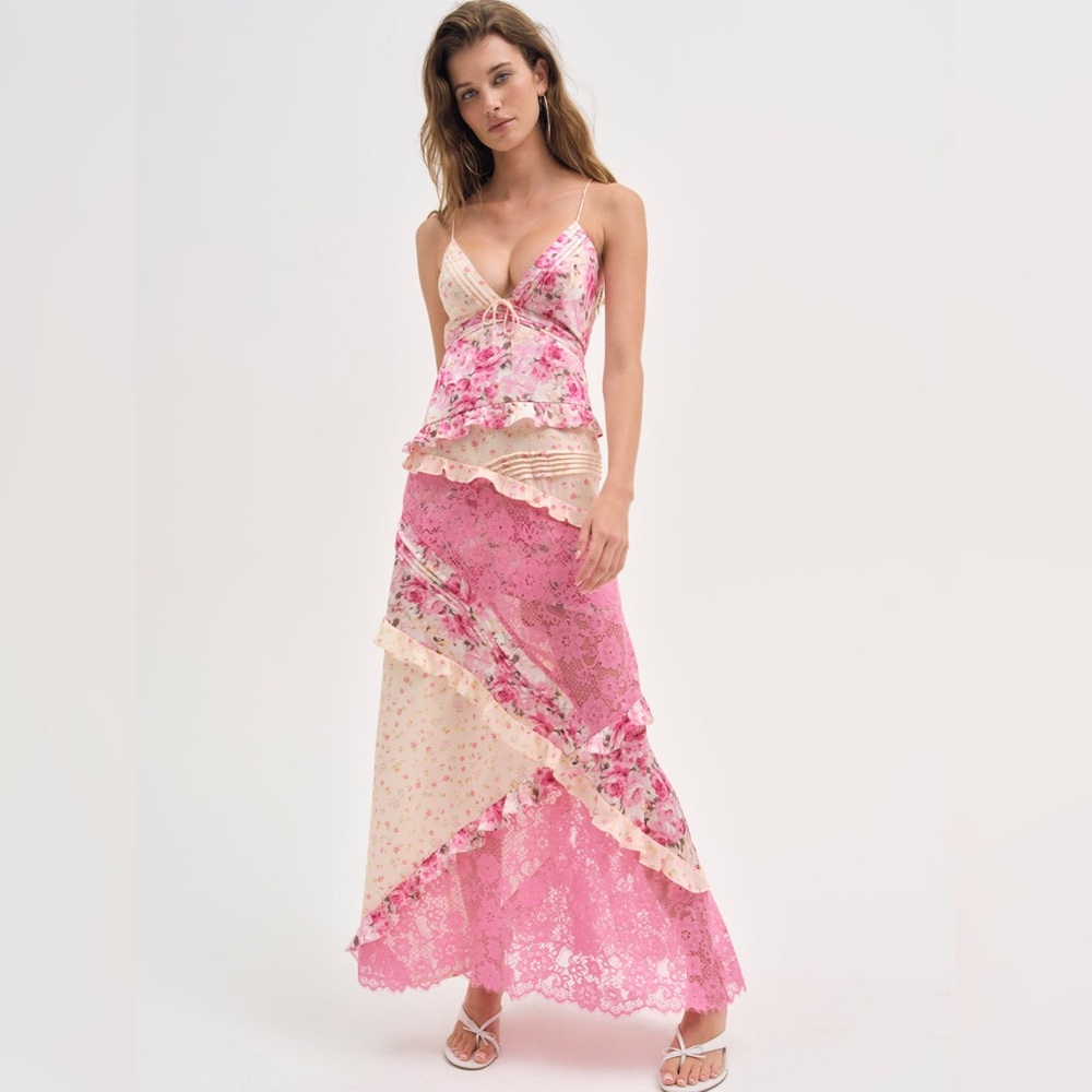 For Love & Lemons Rosalyn Floral Patchwork Maxi Dress